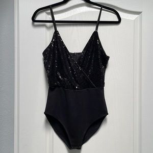 Boohoo Sequin Wrap V Neckline Bodysuit Tank XS
